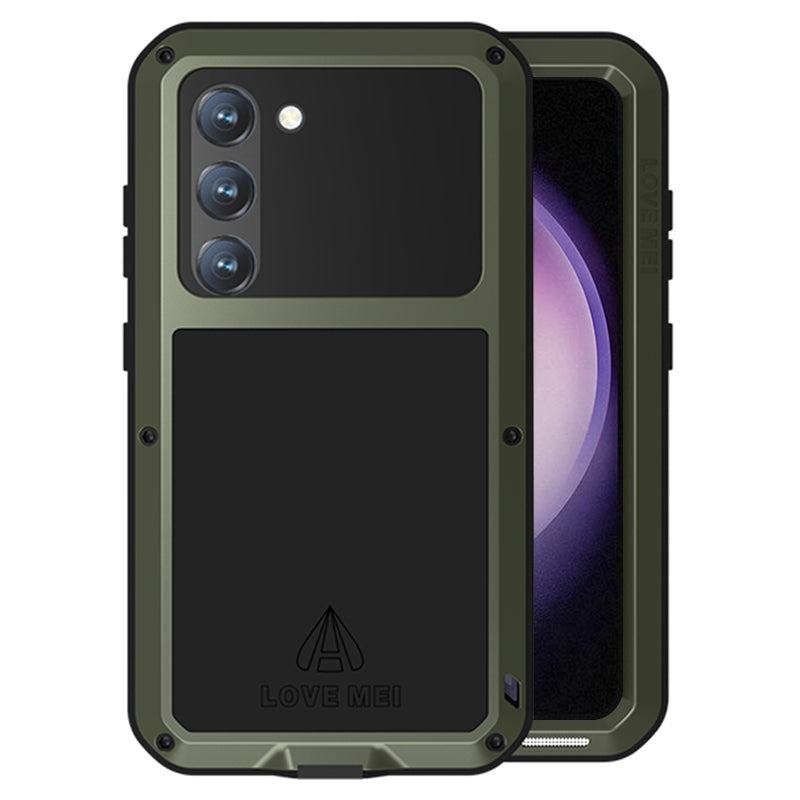 LOVE MEI For Samsung Galaxy S23 Shockproof Anti-drop Phone Case Silicone Metal Cover with Tempered Glass Film LOVE MEI For Samsung Galaxy S23 Shockproof Anti-drop Phone Case Silicone Metal Cover with Tempered Glass Film